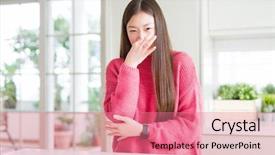  Presentation with pink white - Presentation having smelly - beautiful asian woman wearing pink background and a coral colored foreground