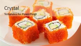  Presentation with crab - Presentation theme having smelting - california maki sushi with masago background and a  colored foreground