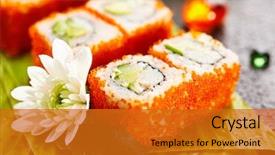  Presentation with mayonnaise - Amazing presentation having smelting - california maki sushi with masago backdrop and a  colored foreground