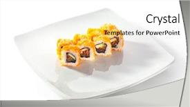  Presentation with fresh avocado - Amazing theme having smelting - maki sushi with masago backdrop and a  colored foreground