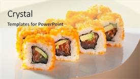  Presentation with fresh avocado - Beautiful PPT layouts featuring smelting - maki sushi with masago backdrop and a  colored foreground