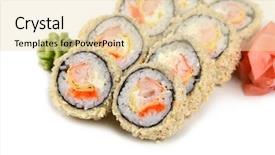  Presentation with vietnamese food spring roll - Amazing PPT theme having smelting - tasty food sushi roll backdrop and a  colored foreground