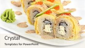  Presentation with vietnamese food spring roll - Colorful slide set enhanced with smelting - tasty food sushi roll backdrop and a  colored foreground