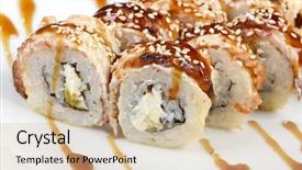  Presentation with vietnamese food spring roll - Colorful slide set enhanced with smelting - tasty food sushi roll backdrop and a  colored foreground