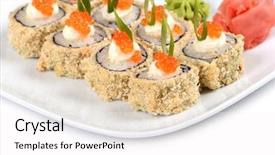  Presentation with food white - Slide deck having smelting - tasty food sushi roll background and a white colored foreground