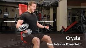  Presentation with children doing kids gym - PPT theme featuring smi - handsome young man doing dumbbell background and a tawny brown colored foreground