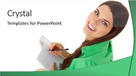  Presentation with writing - Presentation theme consisting of smi - writing teenager girl isolated background and a  colored foreground