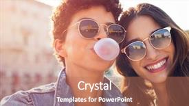  Presentation with chewing gum - Cool new slide deck with smile balloon - portrait of brazilian woman making backdrop and a coral colored foreground