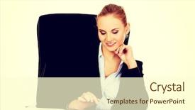  Presentation with business calculator - Theme having smile business woman using calculator background and a cream colored foreground