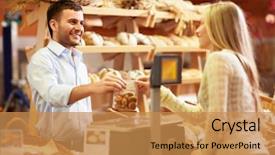  Presentation with bakery - PPT theme enhanced with young girl in a bakery background and a coral colored foreground