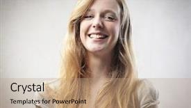  Presentation with beautiful young woman getting face - Slide deck enhanced with smile face - smiling beautiful young woman background and a coral colored foreground