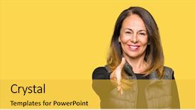  Presentation with friendly - Beautiful slide deck featuring smile greet - beautiful middle age woman wearing backdrop and a yellow colored foreground