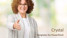  Presentation with friendly - Presentation design consisting of smile greet - beautiful middle ager senior woman background and a lemonade colored foreground