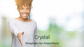  Presentation with african american collaboration - Audience pleasing slide set consisting of smile greet - beautiful young african american woman backdrop and a soft green colored foreground