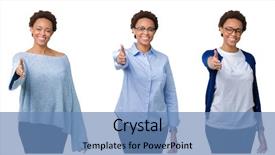 Presentation with african american business - Presentation design with smile greet - young african american woman background and a teal colored foreground