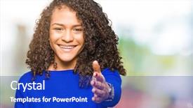  Presentation with curly hair - Presentation theme with smile greet - young beautiful woman with curly background and a royal blue colored foreground