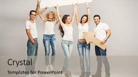  Presentation with group - PPT layouts consisting of smile group of young people background and a light gray colored foreground