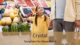  Presentation with food market - Beautiful presentation theme featuring smile marketing - smiling pretty girl in checkered backdrop and a coral colored foreground