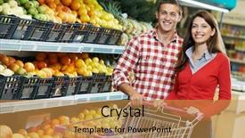  Presentation with family shopping - Slide set consisting of smile marketing - young family couple choosing bio background and a gold colored foreground