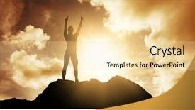  Presentation with athlete - Colorful PPT layouts enhanced with smile olympics - female athlete raising fingers backdrop and a blonde colored foreground