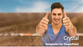  Presentation with athlete - Cool new PPT theme with smile olympics - male athlete posing on white backdrop and a coral colored foreground