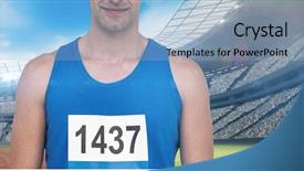  Presentation with athlete - Amazing slide deck having smile olympics - male athlete standing against view backdrop and a light blue colored foreground