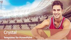  Presentation with athlete - PPT theme with smile olympics - portrait of happy athlete sitting background and a  colored foreground