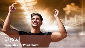  Presentation with solar system imaginary view - Slide deck featuring smile olympics - portrait of happy sportsman background and a  colored foreground