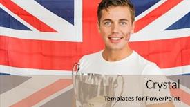  Presentation with oscar trophy - Amazing slide set having smile olympics - portrait of happy young sportsman backdrop and a coral colored foreground