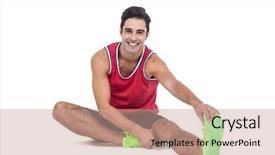  Presentation with stretching - Amazing PPT layouts having smile olympics - portrait of male athlete stretching backdrop and a coral colored foreground