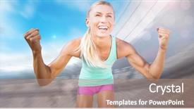 Presentation with raising the bar - PPT layouts with smile olympics - portrait of sportswoman smiling background and a  colored foreground