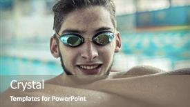  Presentation with swimming - Cool new presentation theme with smile olympics - swimmer man portrait of swimming backdrop and a gray colored foreground