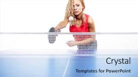  Presentation with ping pong - Presentation theme with smile olympics - woman playing ping-pong isolated background and a light blue colored foreground