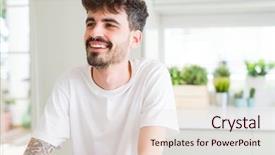  Presentation with gold man smile - Audience pleasing presentation design consisting of smile on face showing teeth backdrop and a  colored foreground