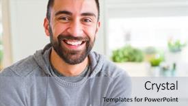  Presentation with gold man smile - PPT theme consisting of smile on face showing teeth background and a  colored foreground