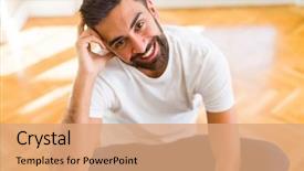  Presentation with gold man smile - Colorful presentation theme enhanced with smile on face showing teeth backdrop and a  colored foreground