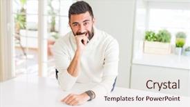  Presentation with gold man smile - Beautiful presentation theme featuring smile on face showing teeth backdrop and a  colored foreground