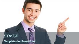  Presentation with business - PPT theme having smile professional life - attractive business man pointing background and a ocean colored foreground
