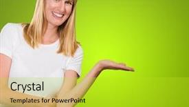  Presentation with green - Slides enhanced with smile professional life - happy woman presenting background and a  colored foreground