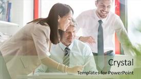  Presentation with business office desk - Cool new theme with smile professional life - smiling business people in meeting backdrop and a  colored foreground
