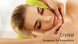 Presentation with young business woman smile show - Theme with smile relaxed woman is massage background and a  colored foreground