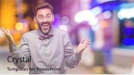  Presentation with disco in night club - Theme having smile welcome gesture at night background and a light gray colored foreground