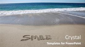  Presentation with laguna beach - PPT layouts enhanced with smile-words-written-in-sand background and a gray colored foreground