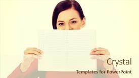  Presentation with mindfulness smile - Presentation theme featuring smile young woman holding blank background and a cream colored foreground