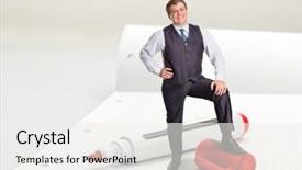  Presentation with goal - Cool new presentation theme with unanswered - smiled man achived a goal backdrop and a white colored foreground