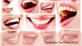  Presentation with teeth whitening - Beautiful PPT theme featuring smiles-collage-of-laughing-woman backdrop and a lemonade colored foreground