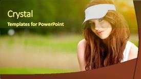  Presentation with golf player playing - Beautiful PPT layouts featuring smiley balls - beautiful female golf player backdrop and a tawny brown colored foreground