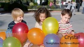  Presentation with spheres - Beautiful slides featuring smiley balls - cheerful friends with multi-coloured inflatable backdrop and a gold colored foreground