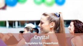  Presentation with aerobics - Audience pleasing PPT theme consisting of smiley balls - group of people in aerobics backdrop and a coral colored foreground