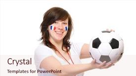  Presentation with female soccer - Audience pleasing PPT layouts consisting of smiley balls - happy female french football supporter backdrop and a  colored foreground